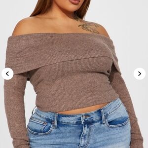 Fashion Nova Brown Off-the-Shoulder Sweater Knit